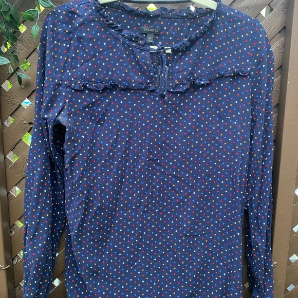 Talbots Navy Top with Multicolor Dots - Picture 2 of 4